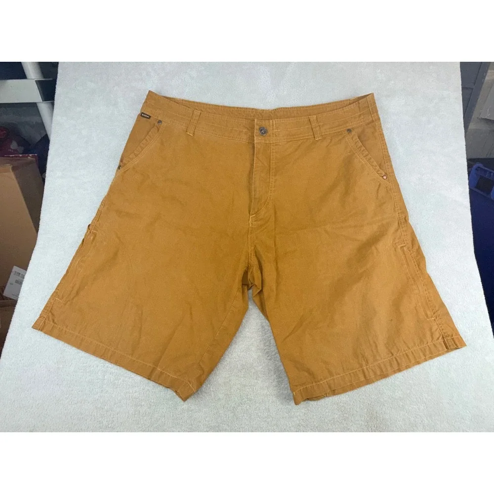 KUHL Mens Size 40 Vintage Patina Dye Cargo Shorts Mustard Brown Outdoor Hiking